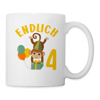 4. Geburtstag Geschenk Endlich vier Jahre Affe - Tasse - Weiß - Rechts