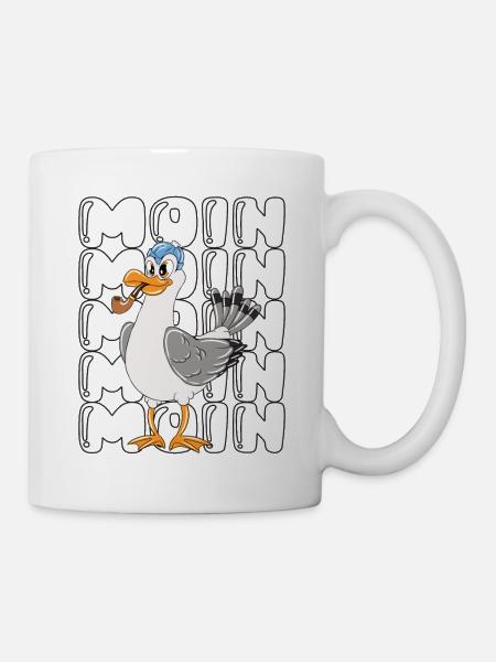 Moin Norddeutsch Möwe Mit Pfeife Lustige Möwe - Tasse - Weiß