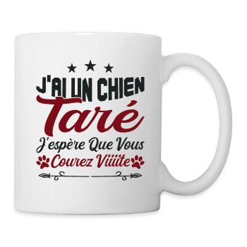 t-shirt j'ai un chien taré courez humour cadeau - Mug blanc - blanc - Droite