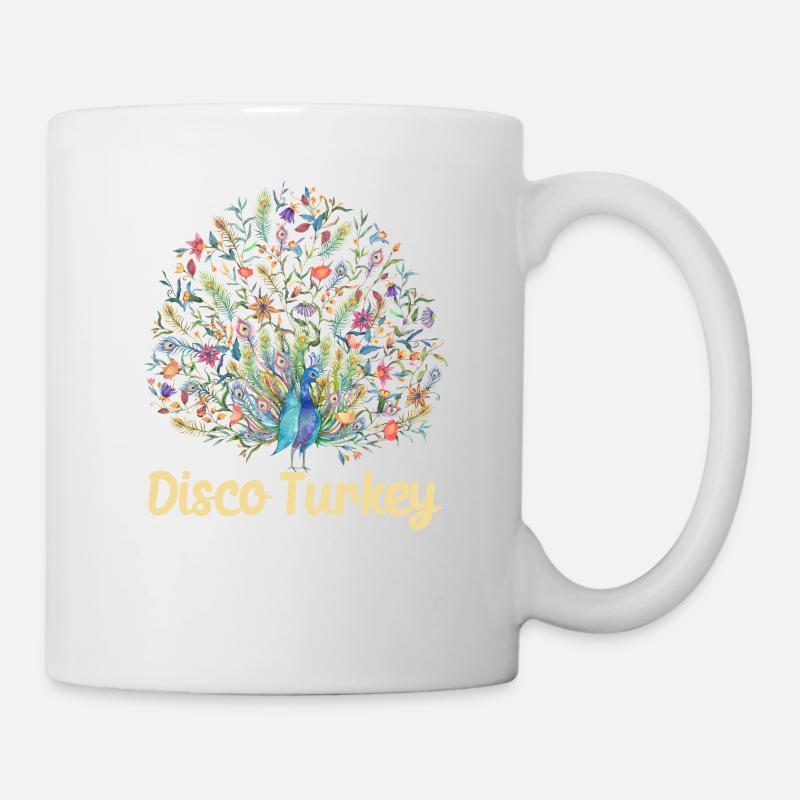 Disco Turkey Funny Peacock Feathers Fancy Thanks - Mug - white