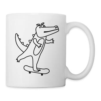 Freundliches Cartoon Krokodile beim Skaten. - Tasse - Weiß - Rechts