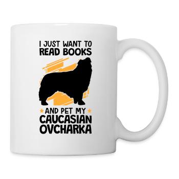 Petting and reading Ovcharka Caucasian dog - Mug - white - Right