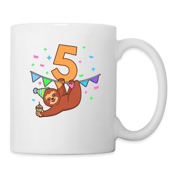 Mit Faultier - Kinder Geburtstag 5 Jahre - Tasse - Weiß - Rechts
