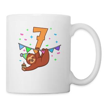 Mit Faultier - Kinder Geburtstag 7 Jahre - Tasse - Weiß - Rechts