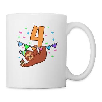 Mit Faultier - Kinder Geburtstag 4 Jahre - Tasse - Weiß - Rechts