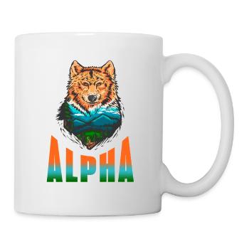 ALPHA Cool Awesome Wolf Lover T-Shirt Present Gift - Mug - white - Right
