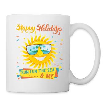 Urlaub am Meer, Ferien, lachende-Sonne, Spruch - Tasse - Weiß - Rechts
