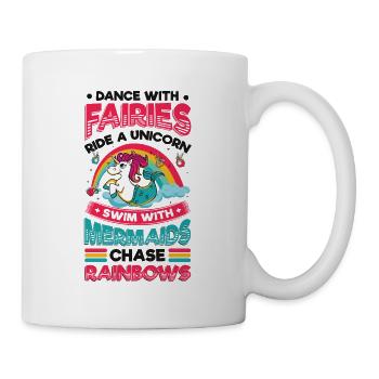 Feen Unicorns, Meerjungfrauen, Regenbogen. - Tasse - Weiß - Rechts