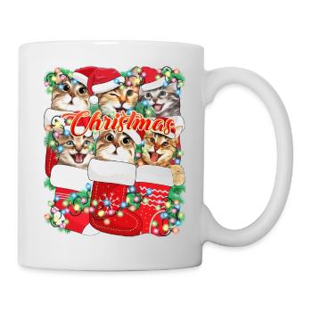 Christmas Cats, Funny and Cute Cat in Xmas Stockin - Mug - white - Right