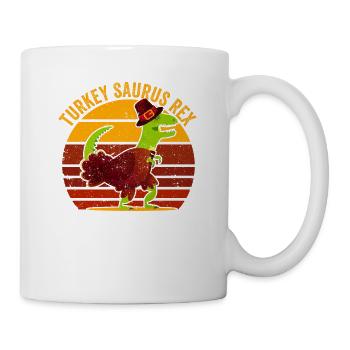 Dinosaur Thanksgiving Turkey Saurus Rex Pilgrim - Mug - white - Right