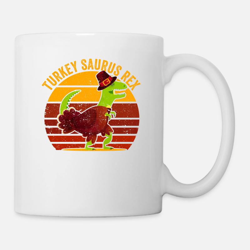 Dinosaurier Thanksgiving Türkei Saurus Rex Pilger - Tasse - Weiß