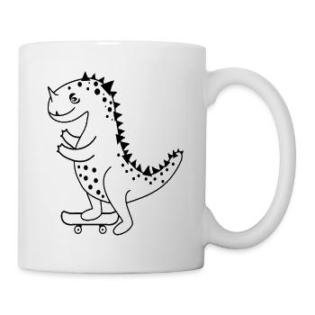 Satisfied comic dinosaur with skateboard. - Mug - white - Right