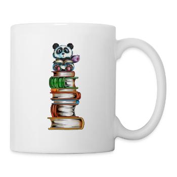 Pandabär auf einem Bücherturm mit Tee Buch lesen - Tasse - Weiß - Rechts