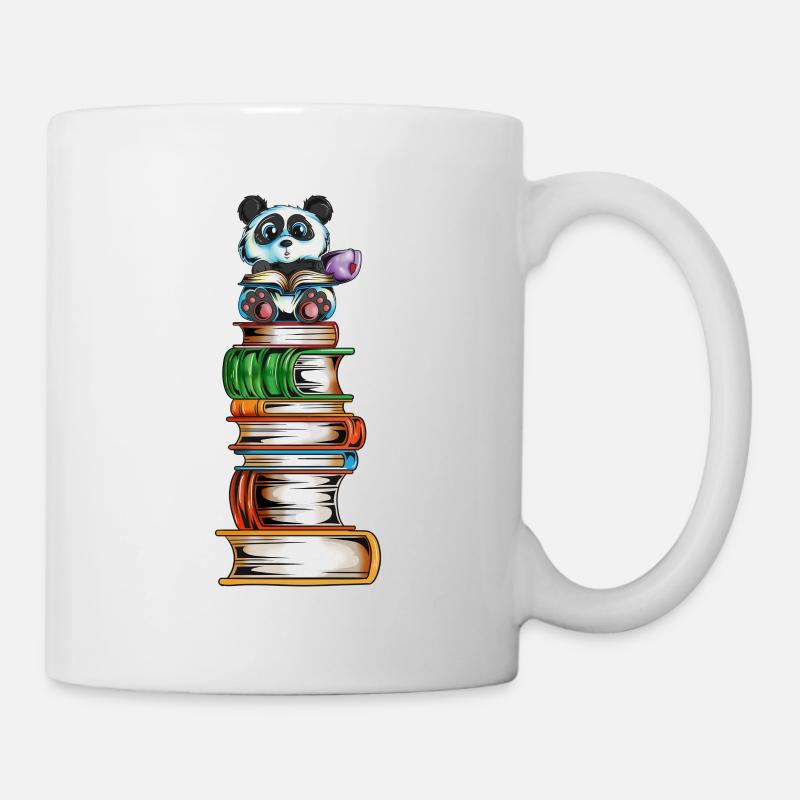 Panda bear on a book tower with tea Read the book - Mug - white