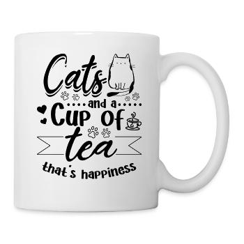 Cats and a cup of Tea that's Happiness - Cute Cat - Mug - white - Right