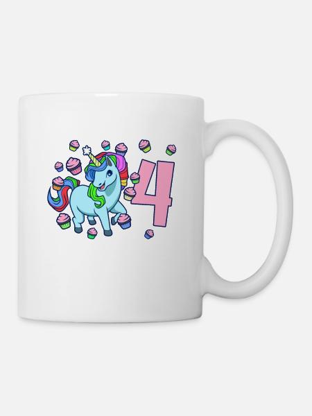 Mit Einhorn - Mädchen Geburtstag 4 Jahre - Tasse - Weiß