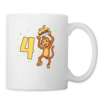Mit Affe - Kinder Geburtstag 4 Jahre - Tasse - Weiß - Rechts