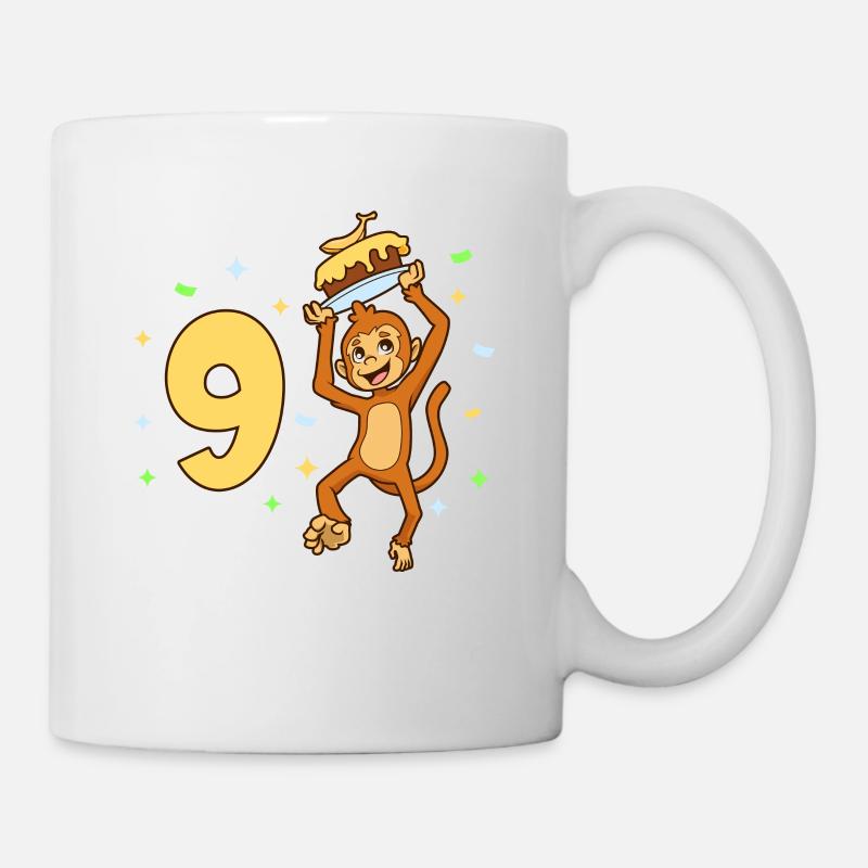 Mit Affe - Kinder Geburtstag 9 Jahre - Tasse - Weiß