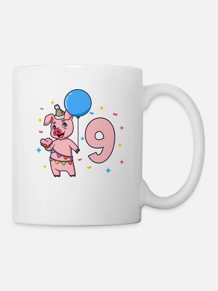 Mit Schwein - Kinder Geburtstag 9 Jahre - Tasse - Weiß