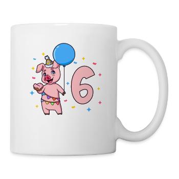 Mit Schwein - Kinder Geburtstag 6 Jahre - Tasse - Weiß - Rechts