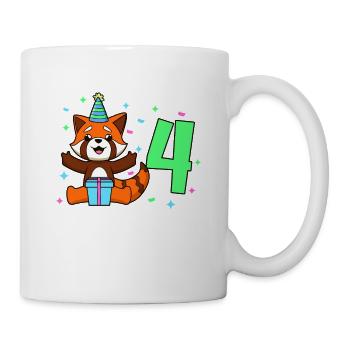 Mit Roter Panda - Kinder Geburtstag 4 Jahre - Tasse - Weiß - Rechts