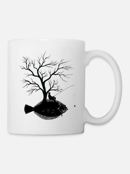 Grafikbaum - Fischfluss - Tasse - Weiß