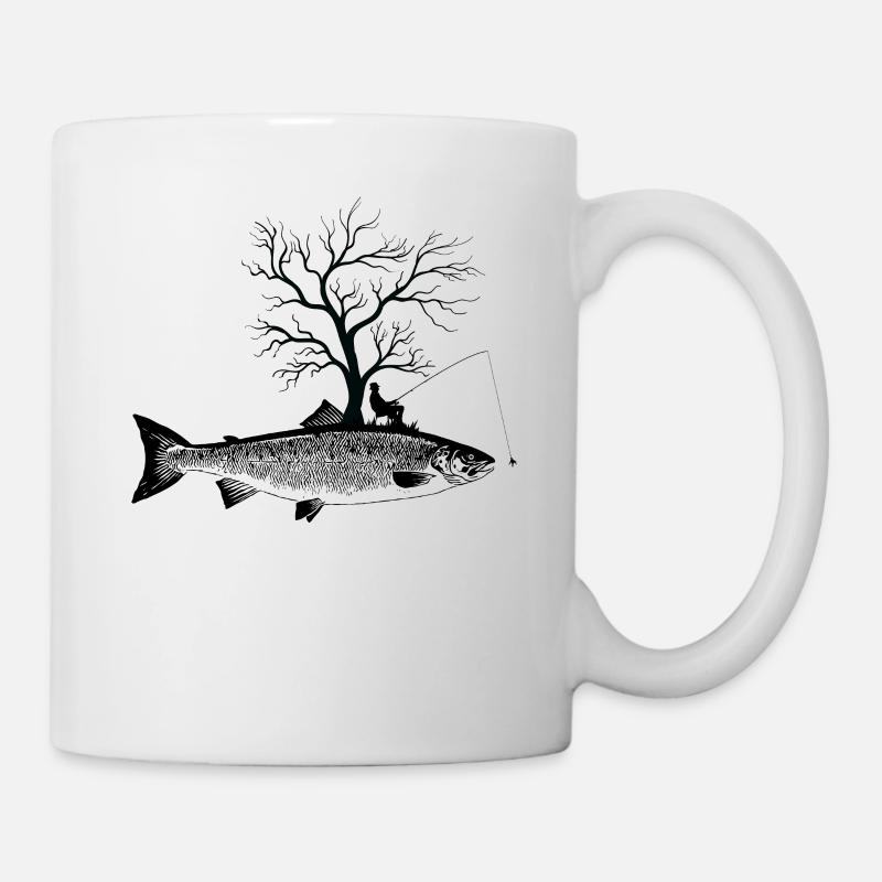 Grafischer Baum - Fischlachs - Tasse - Weiß