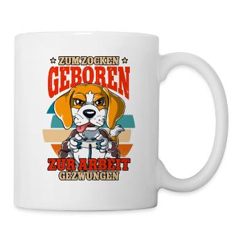 Zum Zocken Geboren Zum Arbeiten Gezwungen - Tasse - Weiß - Rechts