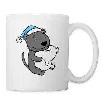 cute black panther with pillow and sleeping cap - Mug - white - Right