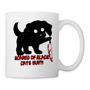 Fun halloween black dog not cat with bloody knife - Mug - white - Right
