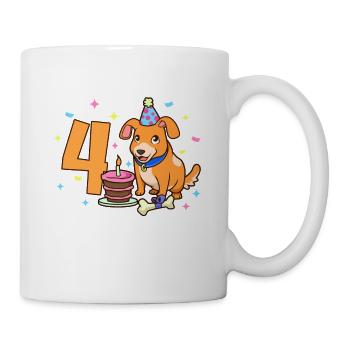 Mit Hund - Kinder Geburtstag 4 Jahre - Tasse - Weiß - Rechts