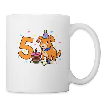 Mit Hund - Kinder Geburtstag 5 Jahre - Tasse - Weiß - Rechts