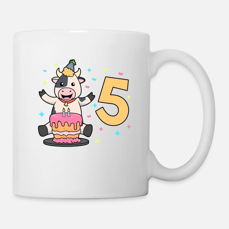 Mit Kuh - Kinder Geburtstag 5 Jahre - Tasse - Weiß