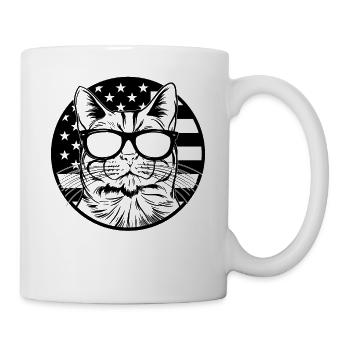 Katze mit Amerika Flagge I Katzenliebhaber Amerika - Tasse - Weiß - Rechts