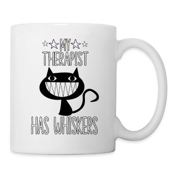 Mein Therapeut hat Schnurrhaare Katzenspruch Katze - Tasse - Weiß - Rechts