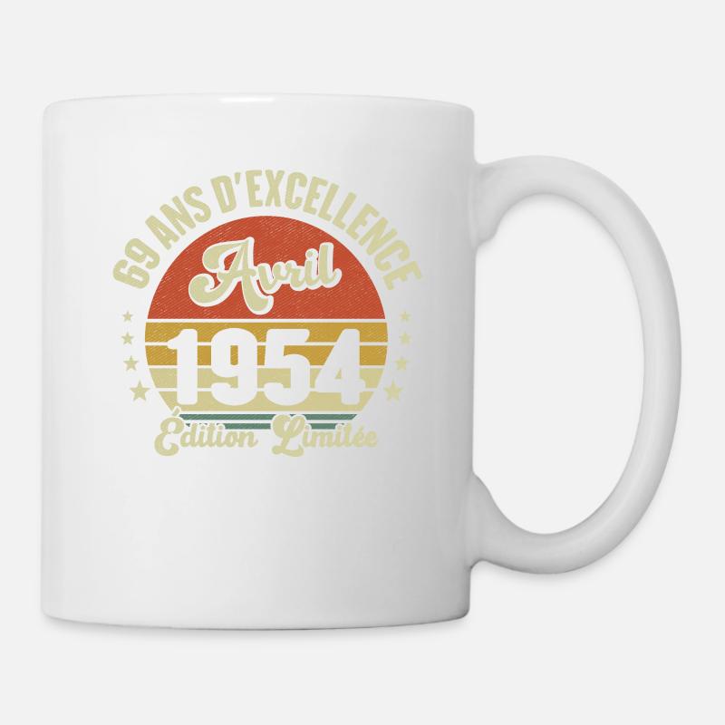Avril 1954 69 Ans Anniversaire Vintage Idée Cadeau - Mug blanc - blanc