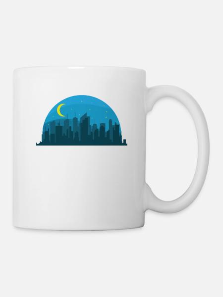 Skyline bei Nacht Gebäude Stadt Silhouette - Tasse - Weiß
