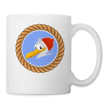 Lustige Möwe mit Tau und Pudelmütze für Seeleute - Tasse - Weiß - Rechts