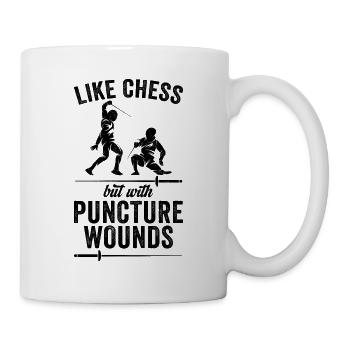 Conception d’escrime humoristique comme les échecs mais avec perforation - Mug blanc - blanc - Droite