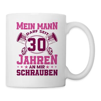 Perlenhochzeit Ehepaar 30. Hochzeitstag Geschenk - Tasse - Weiß - Rechts