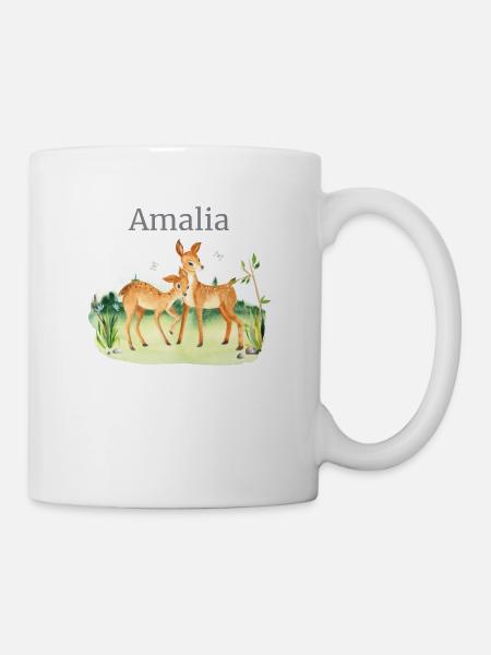 Waldtier Reh Blumen Name Amalia - Tasse - Weiß
