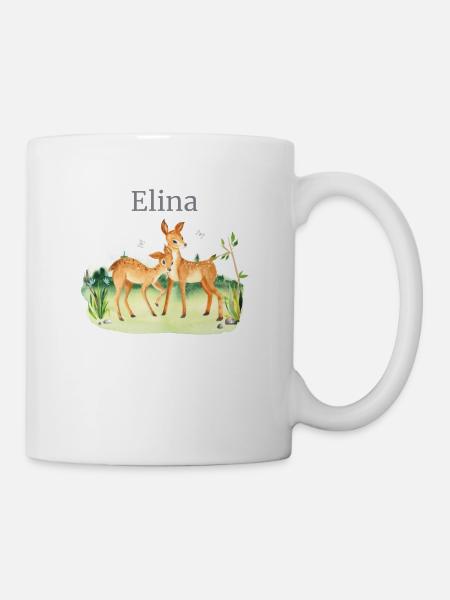 Waldtier Reh Blumen Name Elina - Tasse - Weiß