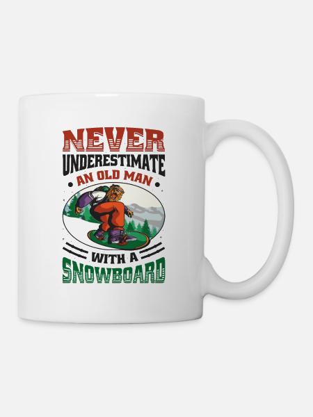 Unterschätzen Sie nie einen alten Mann, Snowboard. - Tasse - Weiß