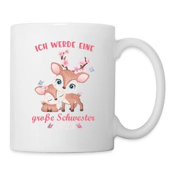 Ich werde eine große Schwester 2023 kleine Hirsche - Tasse - Weiß - Rechts