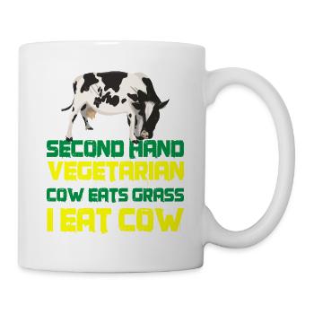 Second Hand Vegetarian, Cow Eats Grass, I Eat Cow3 - Mug - white - Right