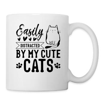 Cat Lover Cute Cats I Easily Distracted By My Cute - Tasse - Weiß - Rechts