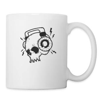 Bone skull with headphones Rock music - Mug - white - Right