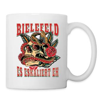 Bielefeld Frau Geschenk es eskaliert eh Frauen - Tasse - Weiß - Rechts