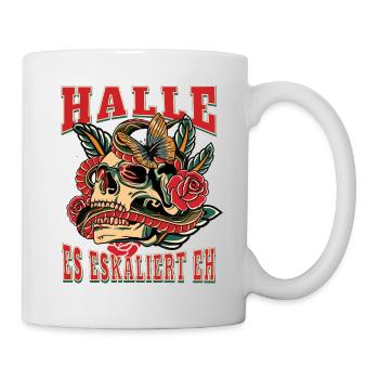 Halle Frau Geschenk es eskaliert eh Halle Frauen - Tasse - Weiß - Rechts