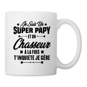 Je suis un super papy et un chasseur, Cadeau papy - Mug blanc - blanc - Droite